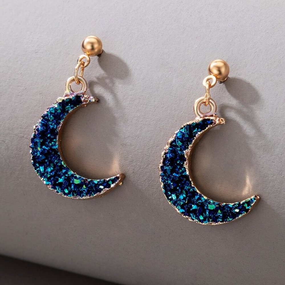 Druzy Crystal Blue Moon Dangle Earrings